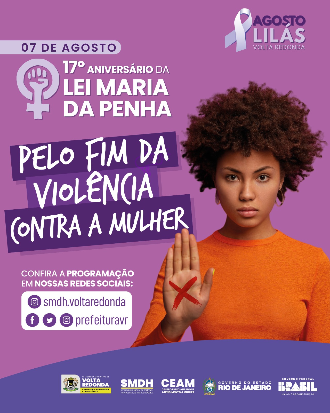 âAgosto LilÃ¡sâ: Volta Redonda tem atividades nos 17 anos da Lei Maria da Penha